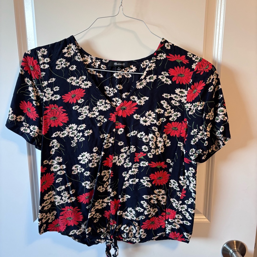 Maurices Navy Blue and Red Floral Blouse